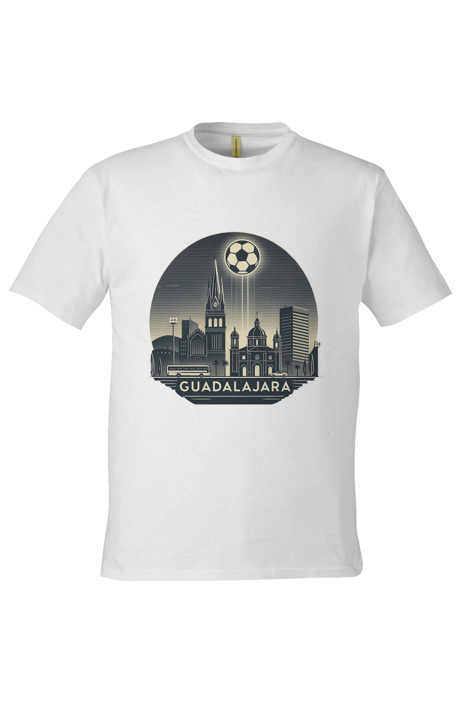 Guadalajara Skyline White/Black Mexico-Made 100% Cotton T-Shirt